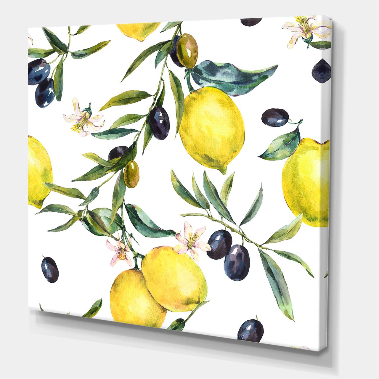Designart - Lemon and Olive Branches II - Tropical Canvas Wall Art Print